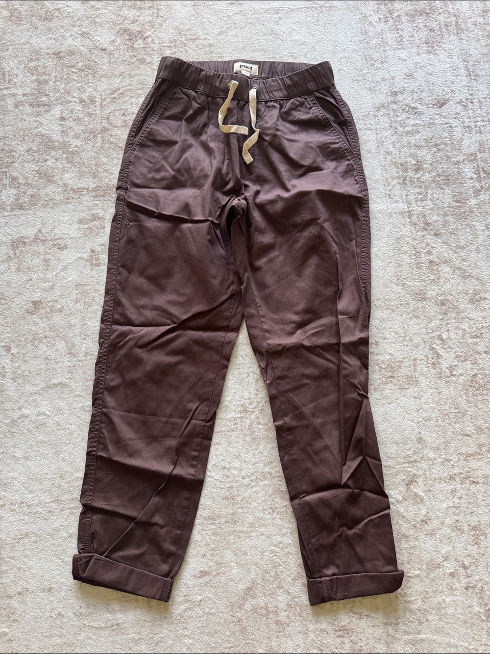 NWOT Pact Women’s Drawstring Chino Pants in Dark Brown - XS